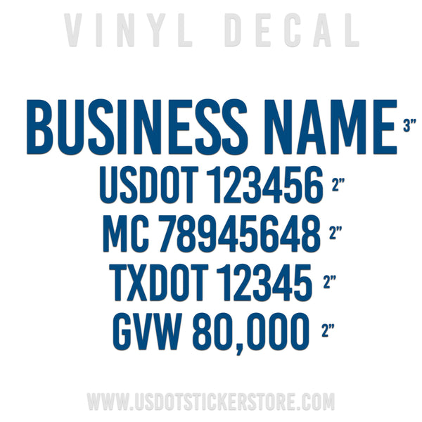 Company Name Five Line Truck Decal (USDOT), (Pair)