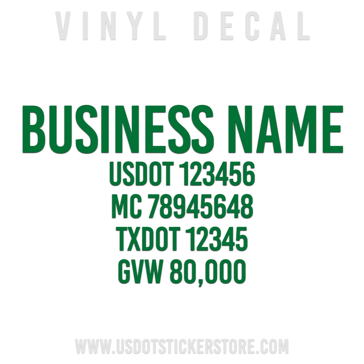 business name decal with regulation numbers