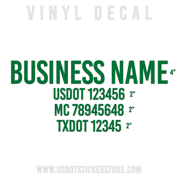 Company Name Four Line Truck Decal (USDOT), (Pair)