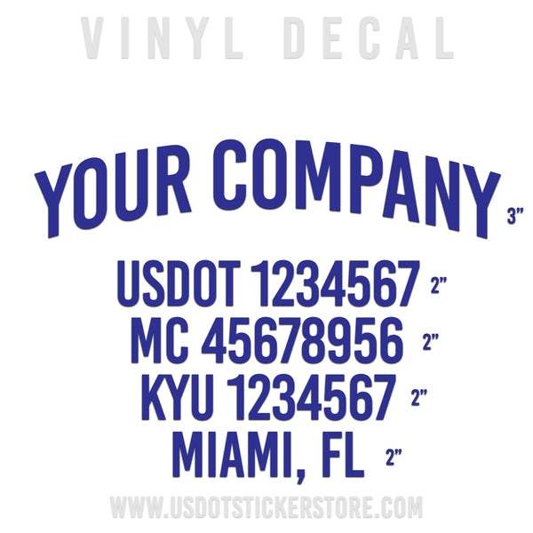 Arched Company Name Five Line Truck Decal (USDOT), (Pair)