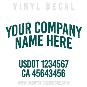 arched company name decal with usdot regulation numbers