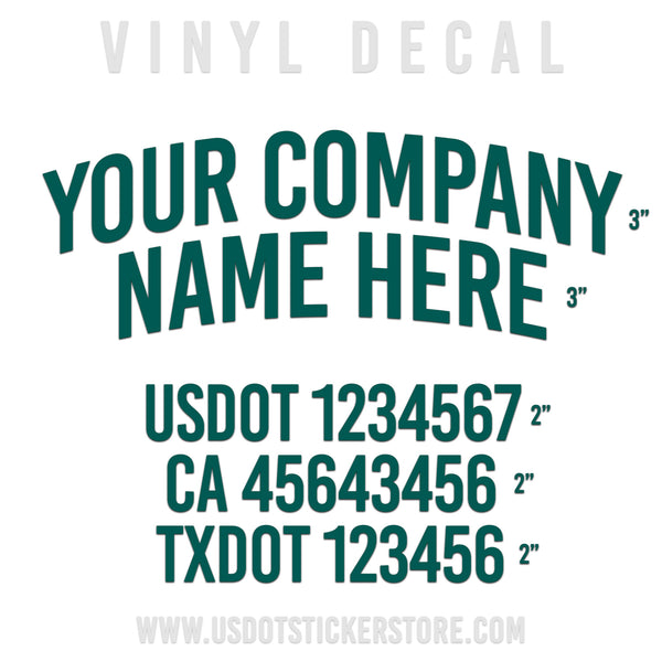 Arched Company Name Five Line Truck Decal (USDOT), (Pair)