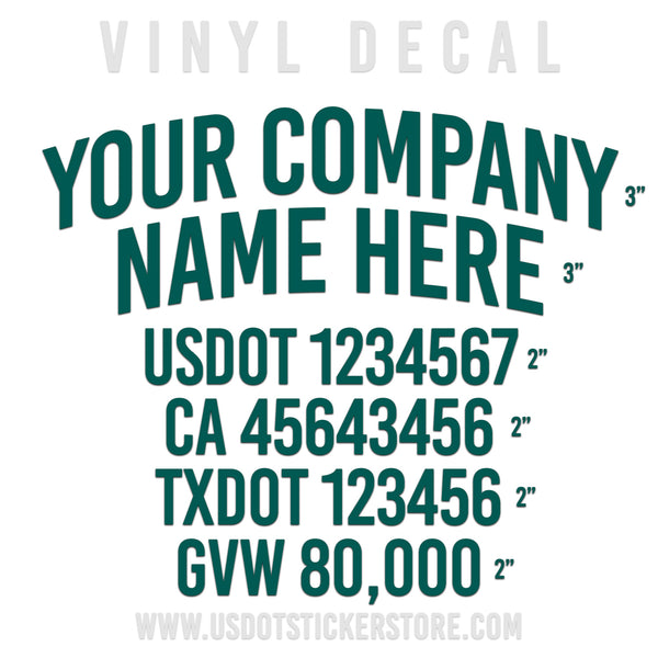 Arched Company Name Six Line Truck Decal (USDOT), (Pair)
