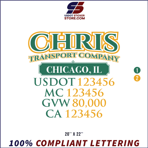 Company Name, Truck Door Decal, Location, USDOT, MC, GVW, CA