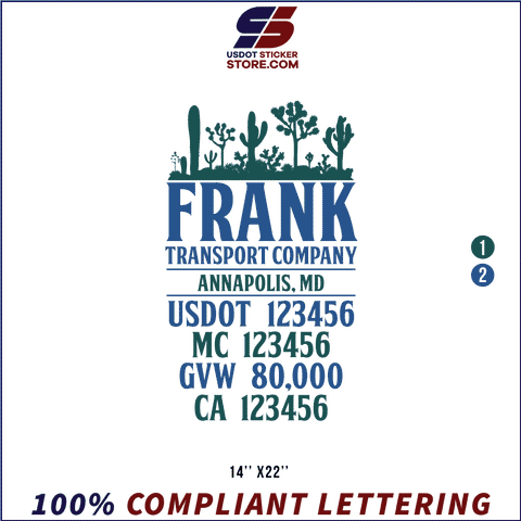 Company Name, Truck Door Decal, Location, USDOT, MC, GVW, CA