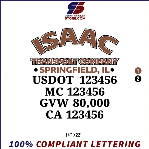 Company Name, Truck Door Decal, Location, USDOT, MC, GVW, CA