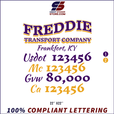 Company Name, Truck Door Decal, Location, USDOT, MC, GVW, CA