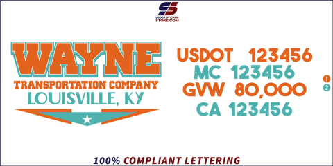 Company Name, Truck Door Decal, Location, USDOT, MC, GVW, CA
