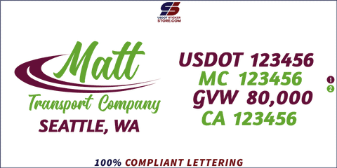Company Name, Truck Door Decal, Location, USDOT, MC, GVW, CA