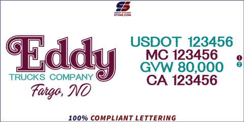 Company Name, Truck Door Decal, Location, USDOT, MC, GVW, CA