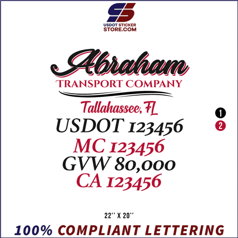 Company Name, Truck Door Decal, Location, USDOT, MC, GVW, CA