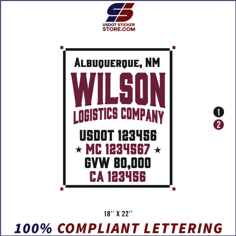 Company Name, Truck Door Decal, Location, USDOT, MC, GVW, CA