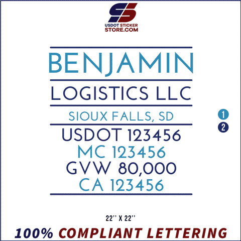 Company Name, Truck Door Decal, Location, USDOT, MC, GVW, CA