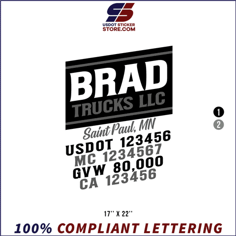 Company Name, Truck Door Decal, Location, USDOT, MC, GVW, CA