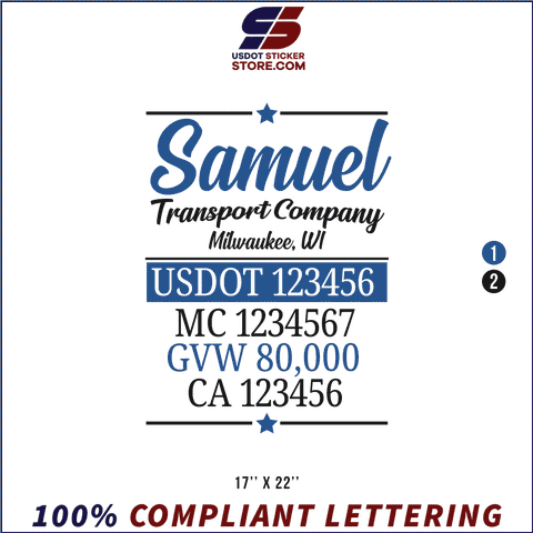 Company Name, Truck Door Decal, Location, USDOT, MC, GVW, CA