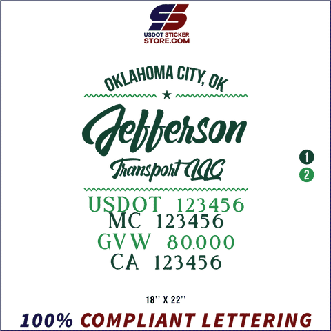 Company Name, Truck Door Decal, Location, USDOT, MC, GVW, CA