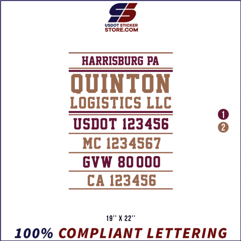 Company Name, Truck Door Decal, Location, USDOT, MC, GVW, CA