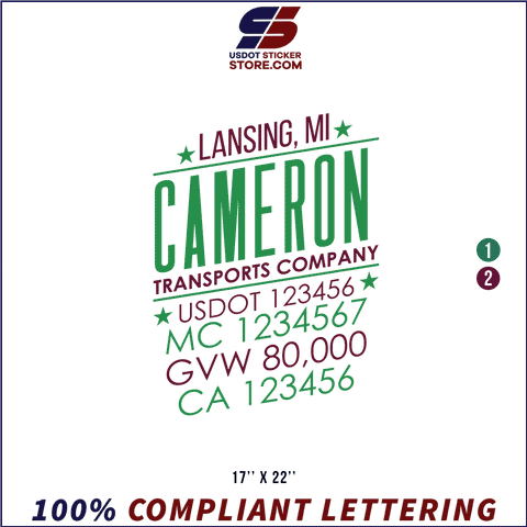 Company Name, Truck Door Decal, Location, USDOT, MC, GVW, CA