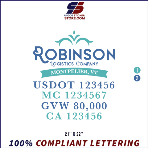 Company Name, Truck Door Decal, Location, USDOT, MC, GVW, CA