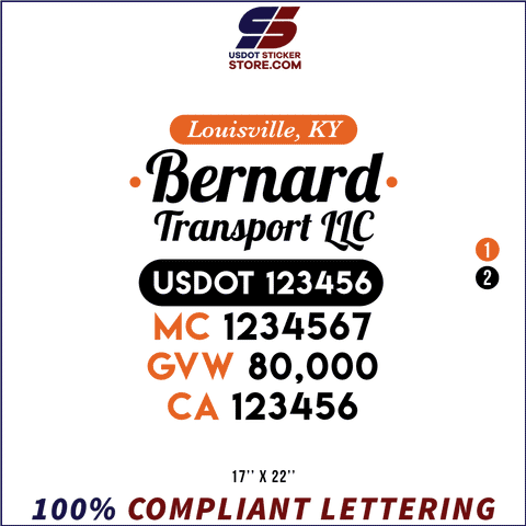 Company Name, Truck Door Decal, Location, USDOT, MC, GVW, CA