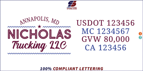 Company Name, Truck Door Decal, Location, USDOT, MC, GVW, CA