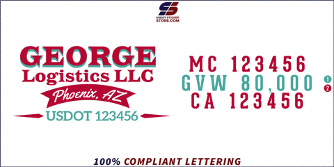 Company Name, Truck Door Decal, Location, USDOT, MC, GVW, CA