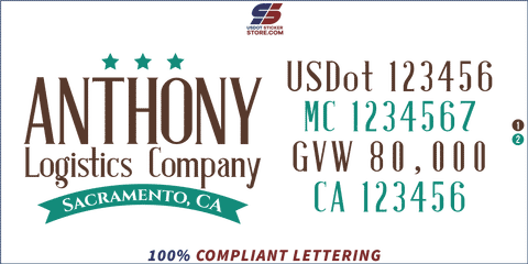 Company Name, Truck Door Decal, Location, USDOT, MC, GVW, CA