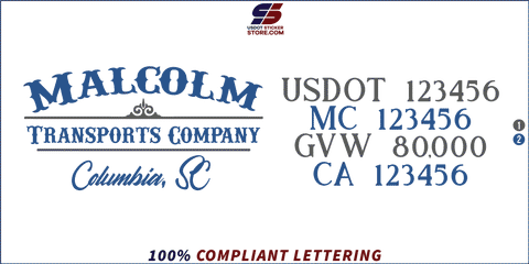Company Name, Truck Door Decal, Location, USDOT, MC, GVW, CA