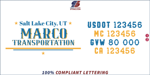 Company Name, Truck Door Decal, Location, USDOT, MC, GVW, CA