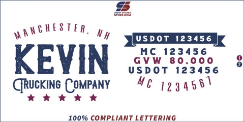 Company Name 2 Lines + 5 Location Or Regulation Numbers Trucking Themed Decals Lettering (USDOT, MC, GVW, CA), 2 Pack