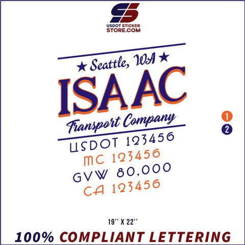 Company Name, Truck Door Decal, Location, USDOT, MC, GVW, CA