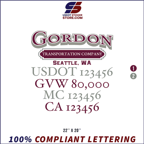 Company Name, Truck Door Decal, Location, USDOT, MC, GVW, CA