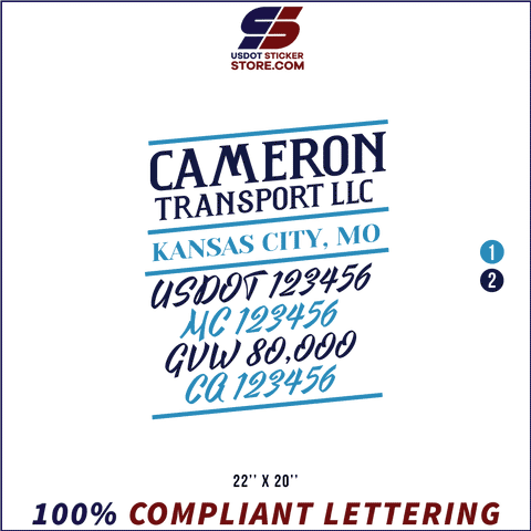 Company Name, Truck Door Decal, Location, USDOT, MC, GVW, CA