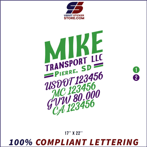 Company Name, Truck Door Decal, Location, USDOT, MC, GVW, CA