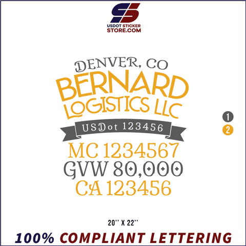 Company Name, Truck Door Decal, Location, USDOT, MC, GVW, CA