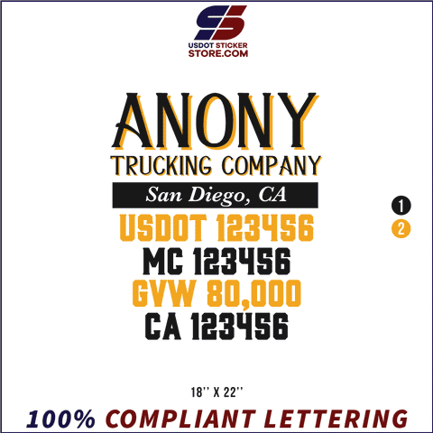 Company Name, Truck Door Decal, Location, USDOT, MC, GVW, CA