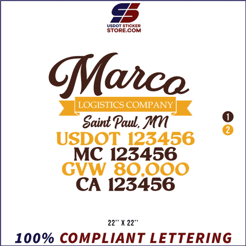 Company Name, Truck Door Decal, Location, USDOT, MC, GVW, CA