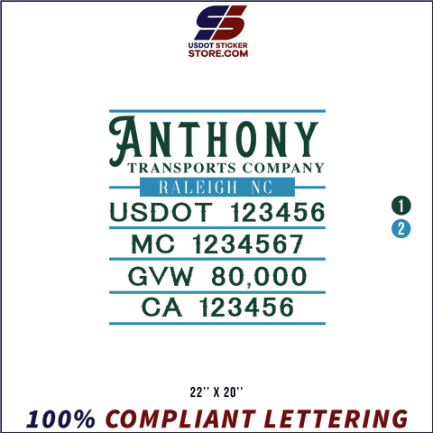 Company Name, Truck Door Decal, Location, USDOT, MC, GVW, CA