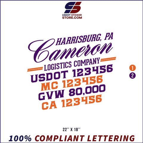 Company Name, Truck Door Decal, Location, USDOT, MC, GVW, CA