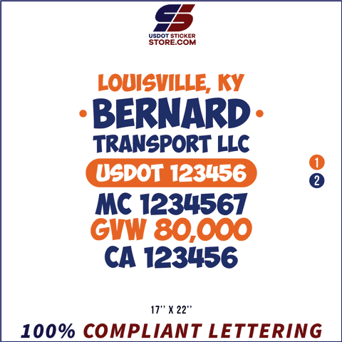 Company Name, Truck Door Decal, Location, USDOT, MC, GVW, CA