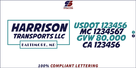 Company Name, Truck Door Decal, Location, USDOT, MC, GVW, CA