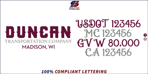 Company Name, Truck Door Decal, Location, USDOT, MC, GVW, CA