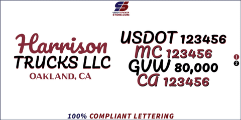 Company Name, Truck Door Decal, Location, USDOT, MC, GVW, CA