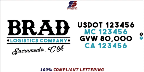 Company Name, Truck Door Decal, Location, USDOT, MC, GVW, CA