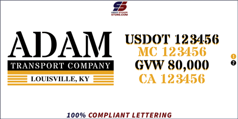 Company Name, Truck Door Decal, Location, USDOT, MC, GVW, CA