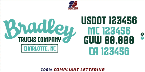 Company Name, Truck Door Decal, Location, USDOT, MC, GVW, CA