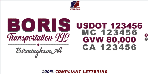 Company Name, Truck Door Decal, Location, USDOT, MC, GVW, CA