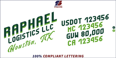 Company Name, Truck Door Decal, Location, USDOT, MC, GVW, CA