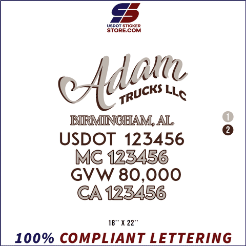 Company Name, Truck Door Decal, Location, USDOT, MC, GVW, CA