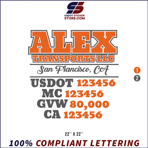 Company Name, Truck Door Decal, Location, USDOT, MC, GVW, CA